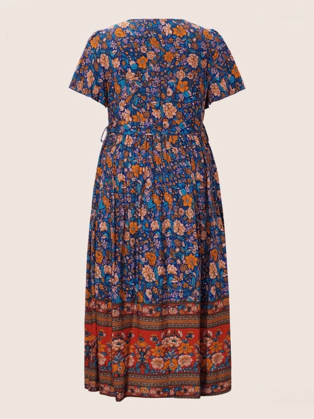 Bandana Surplice Neck Pocket Belted Flutter Hem Maxi Dress - Picture 2 of 5